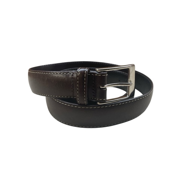 Cole Haan Women’s Men’s Belt Leather England Silver Tone Buckle Brown Size 32 - Picture 1 of 15